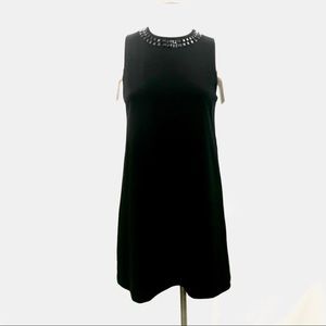 Isaac Mizrahi Black Shift Dress Beaded neckline EUC Medium Lined A-Line